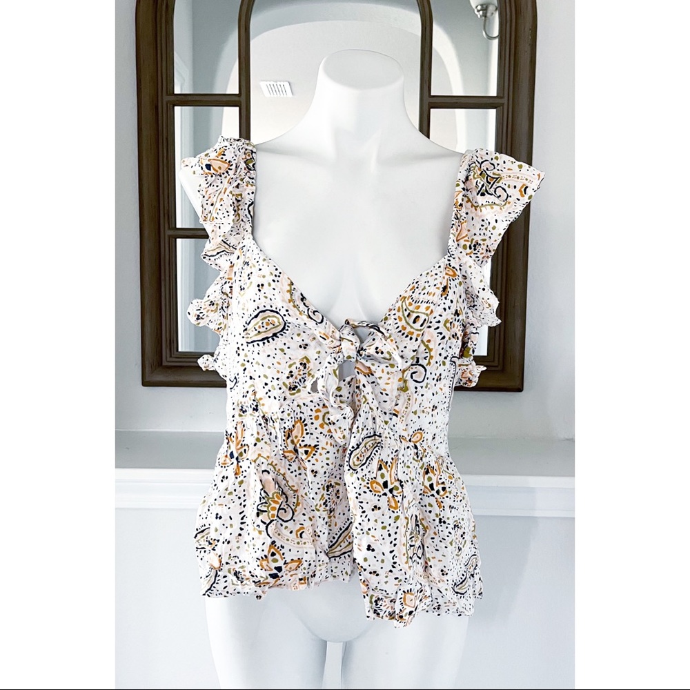 Patrons of Peace Tie Knot Front Top Paisley Splattered Print Size L NWT